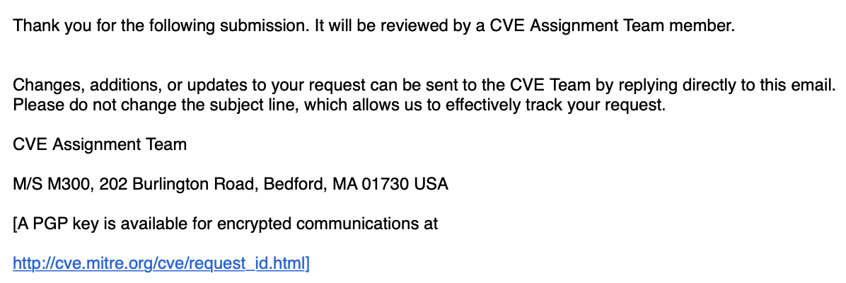 cve request confirmation